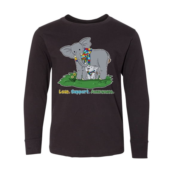 Inktastic Autism Love, Support, Awareness Elephants Long Sleeve Youth T-Shirt