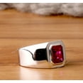 thumbnail image 2 of Pink Ruby Diamond Ring, Men's Wide Shank Bezel Set Diamond Ring, Solitaire Diamond Ring, July Birthstone Diamond Ring, 925 Sterling Silver, 2.0 Ct Asscher Cut Simulated Ruby, 2 of 5