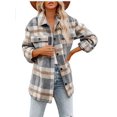 thumbnail image 1 of Xingqing Chaqueta informal de manga larga con botones a cuadros para mujer con cuello RM, 1 of 1