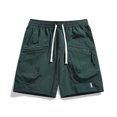 thumbnail image 4 of Mens Shorts Solid Color Training Elastic Waist Zipper Pocket Bermuda Shorts Green L, 4 of 5