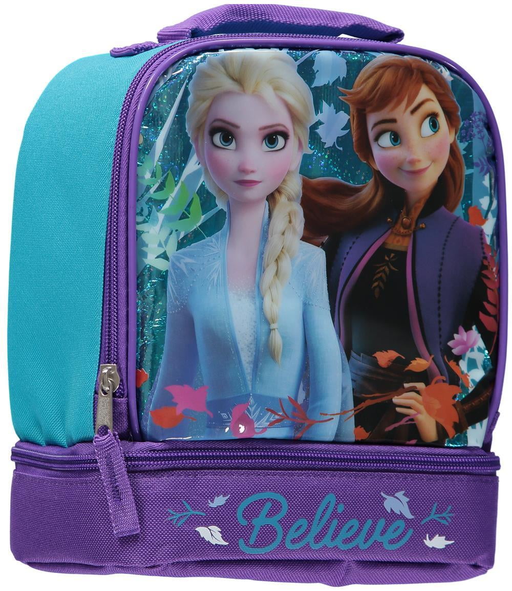 Disney Frozen Anna & Elsa 2-pocket Lunch Bag Insulated w/ 2 Zippers Hard to 