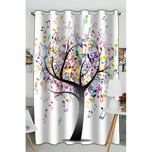 Gckg Creative Music Note Tree Window Curtain Kitchen Curtain Window Drapes Panel For Living Room Bedroom Size 52 W X 84 H Inches One Piece Walmart Com