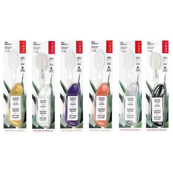 RADIUS Big Brush BPA Free & ADA Accepted Toothbrush Designed to Improve Gum Health & Reduce Gum Issues - Left Hand - Assorted - Pack of 6