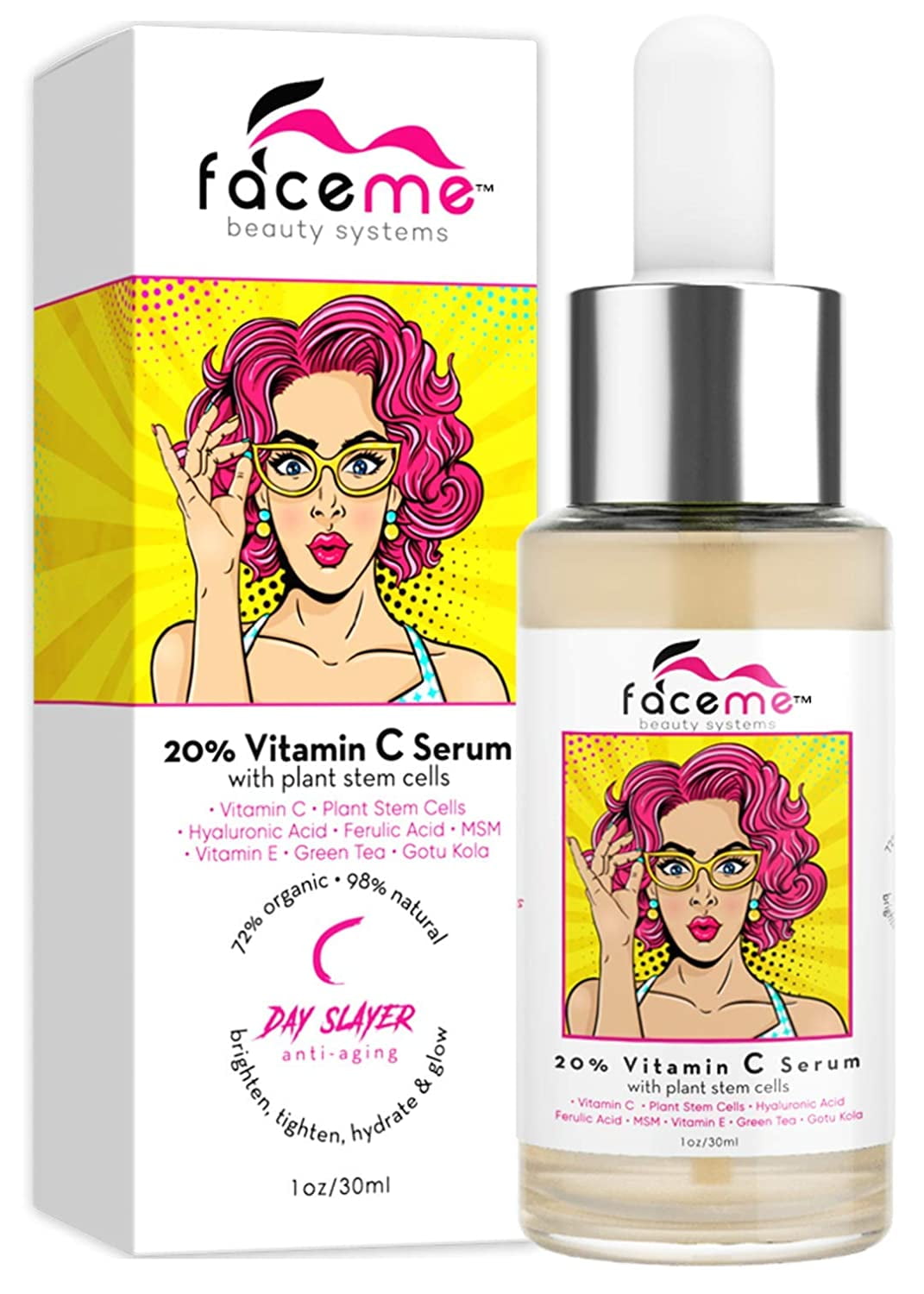 Vitamin C Serum 20% for FACE, Organic & Natural, Supreme Anti-Aging Formula with Super Hydrating Hyaluronic Acid, Plant Stem Cells & Antioxidants. Builds Collagen, Brightens & Fights Wrinkles!1oz