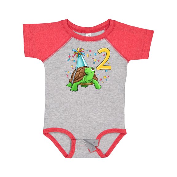 Inktastic 2nd Birthday Cute Turtle in Party Hat with Confetti Boys or Girls Baby Bodysuit