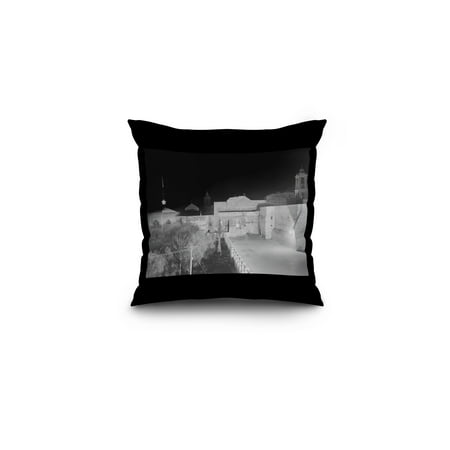 Photo Pillow By Christmas Christmas at Church of the Nativity at Night Photograph (16x16 Spun Polyester Pillow, Black Border) ()
