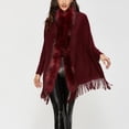 thumbnail image 4 of Cardigan Femme Col en Fausse Fourrure Décor Ourlet à Franges Manches Longues Pull Décontracté Rouge L, 4 of 7