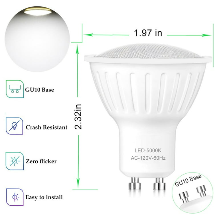 WELLHOME GU10 LED 60 Watt Equivalent Spot Light Bulb, 7W Dimmable GU10  Base, 3000K/4000K/5000K, 120°Beam Angle, 120V, 6-Pack