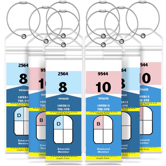 GreatShield 8 Pack Narrow Cruise Luggage Tag Holder with Zip Seal & Steel Loops, Weather Resistance PVC Pouch - Clear