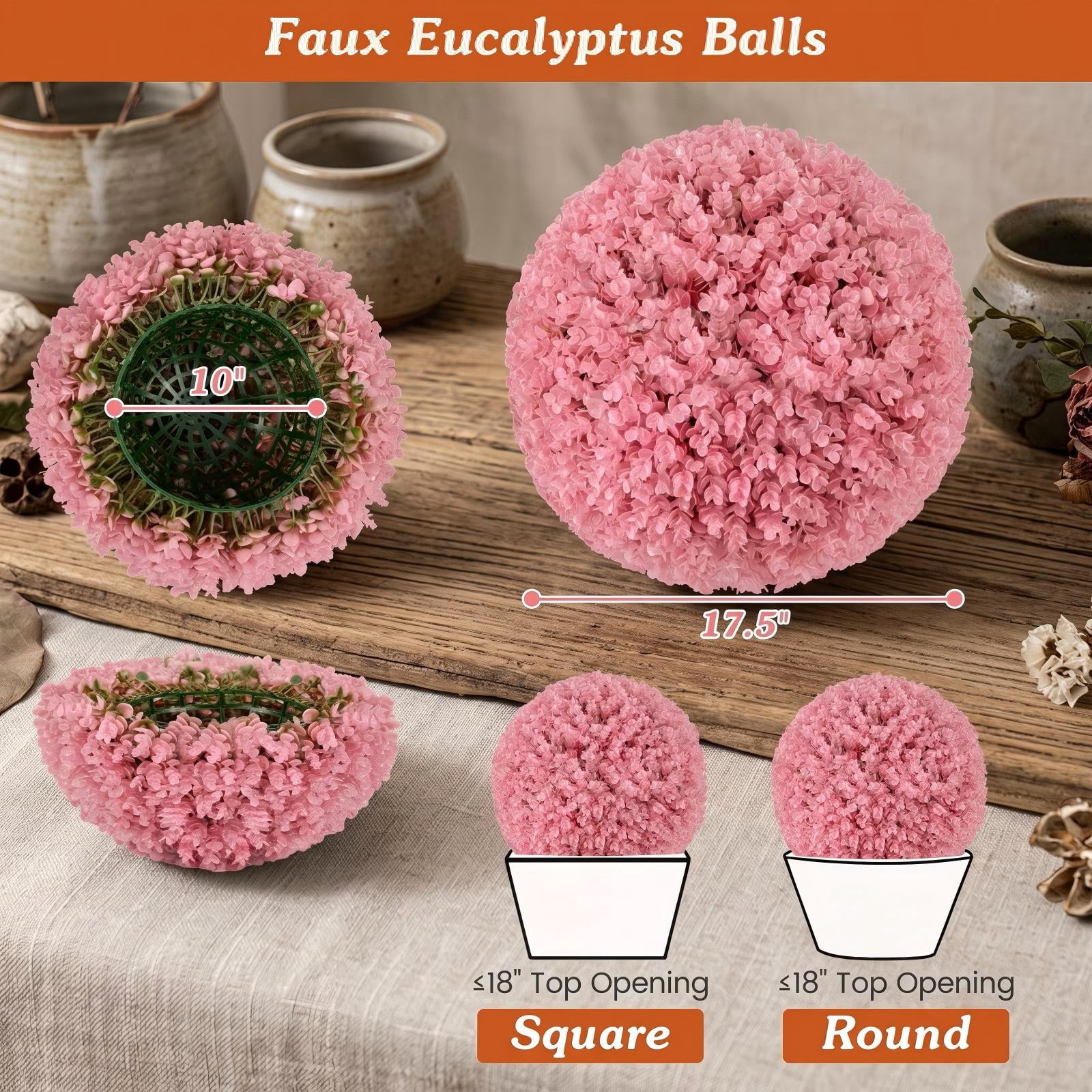ALPULON 17.5 Inch Faux Purple Eucalyptus Topiary Ball, 7-Layer Leaves Artificial Decorative Greenery Sphere for Backyard Porch Garden Wedding Doorway Lawn, Pink