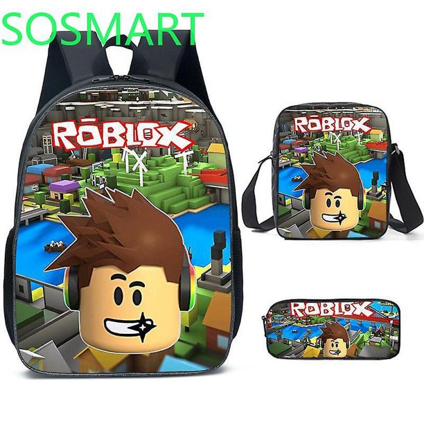 Conjunto de tres piezas de bolso escolar Roblox con impresión 3D, juego que rodea a los estudiantes de escuela primaria y secundaria, mochila, bolso para bolígrafo, alta calidad