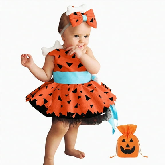 HCNTES Toddler Girls Alien Invasion Halloween Dress Galaxy Print Tulle Party Gown(Orange,3-6 Months)