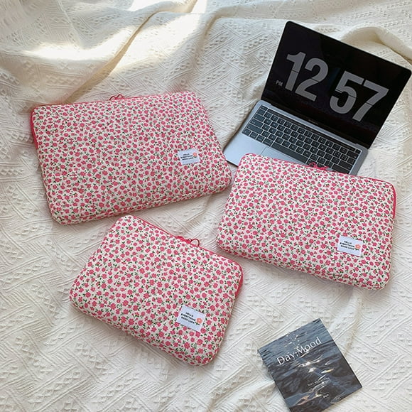 Ins Cute Flower Laptop Sleeve Computer Carrying Case Bag 11 13 14 15.3 15.6 Inch Portable Table Cover Bags for Mac Book HP ASUS Design F-Not Strap 26cmx35cm