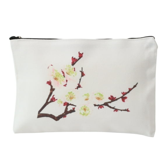 Unique Bargains 1 Pc Durable Plum Blossom Pattern Makeup Bag White Canvas