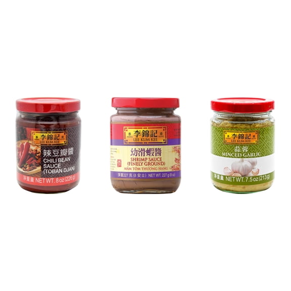 NineChef Brand Spoon Plus 3 Pack Lee Kum Kee Cooking Sauce, 3 Flavors(Chili Bean Sauce,Finely Shrimp,Minced Garlic Sauce)