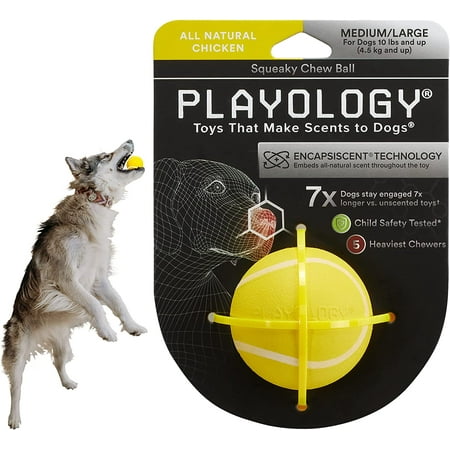 UPC: 0858413007099 | Playology Squeaky Dog Toy Chew Ball  All-Natural Chicken Scent  Medium/Large  Yellow