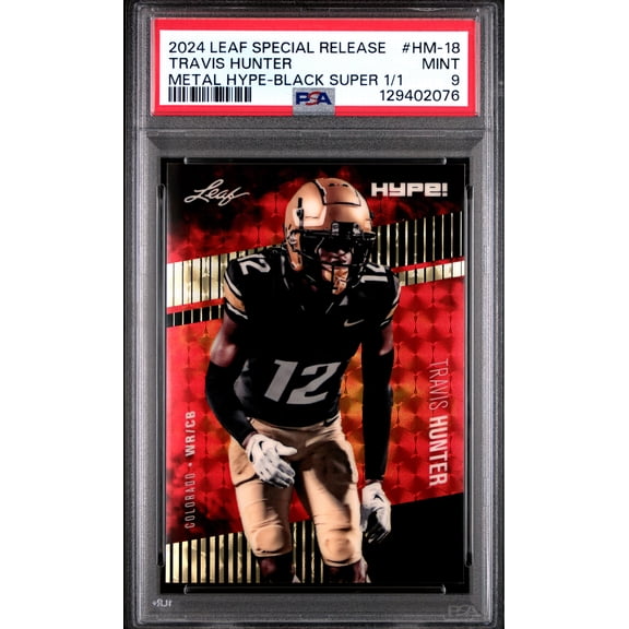 PSA 9 Travis Hunter 2024 Leaf HYPE! Metal #HM-18 Black Superprismatic 1/1 Rookie Card Jacksonville Jaguars
