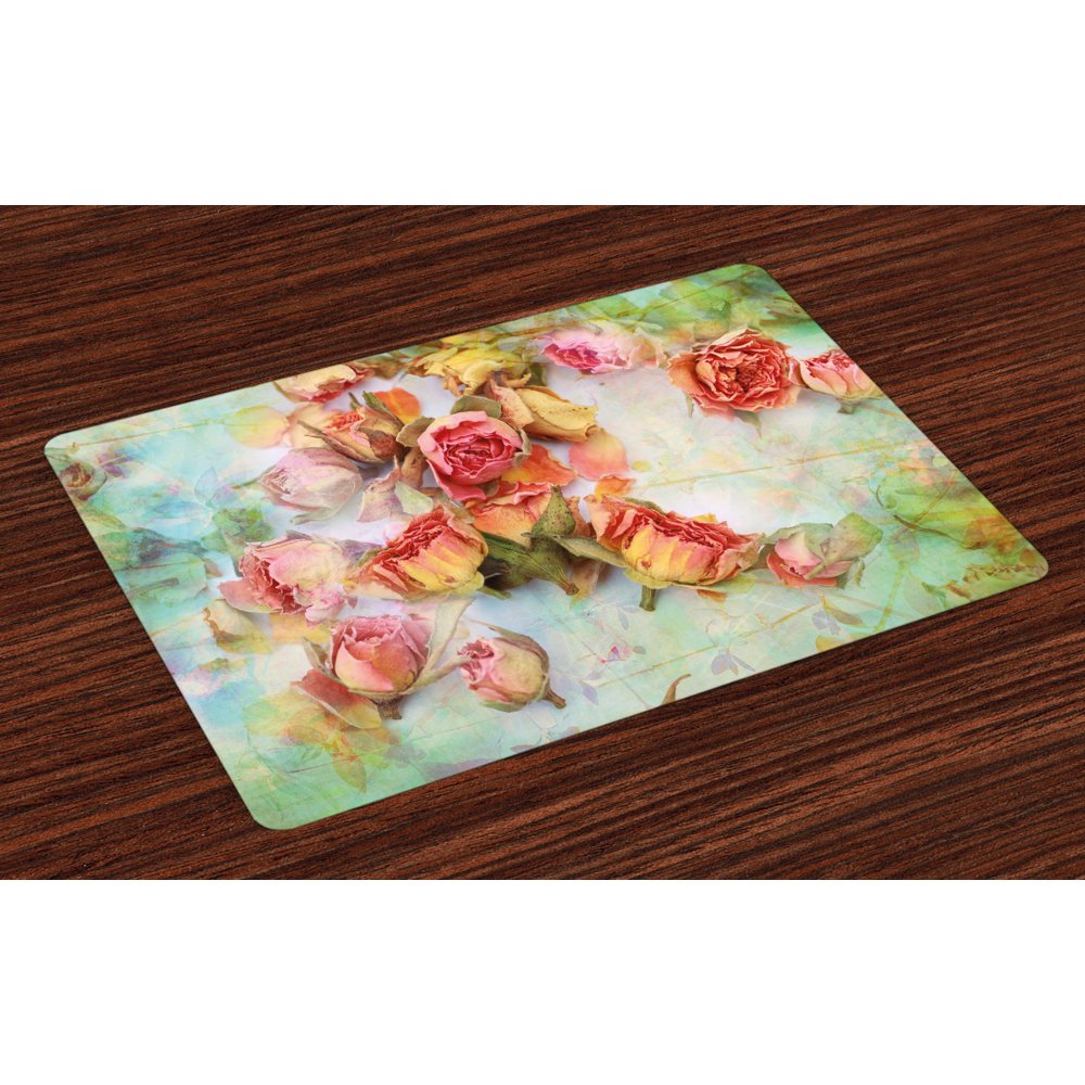Rose Placemats Set of 4 Dried Roses Petals Leaves Nostalgic Fragile Floral Vintage Abstract View