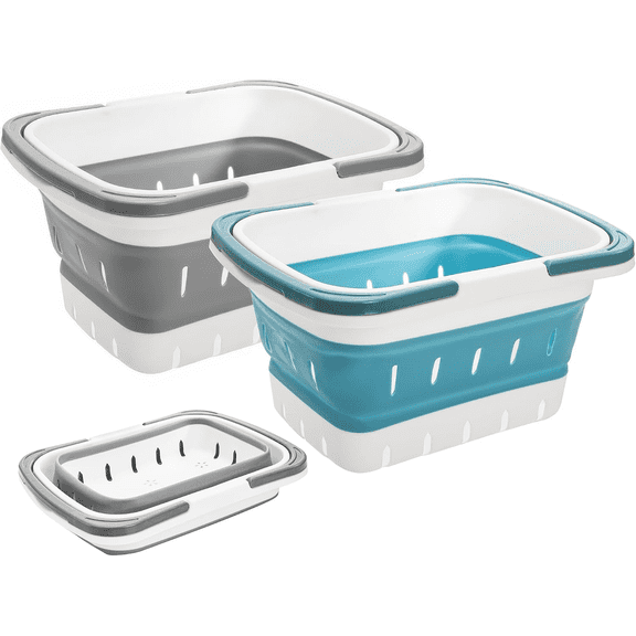 HUANOR 2-Pack Collapsible Shower Caddy Tote, Portable Plastic Shower Organizer with Handle, Foldable Bathroom Caddy for College Dorm Essentials, Kitchen, Gym, Camping, RV & Small Spaces (Gray/Blue)