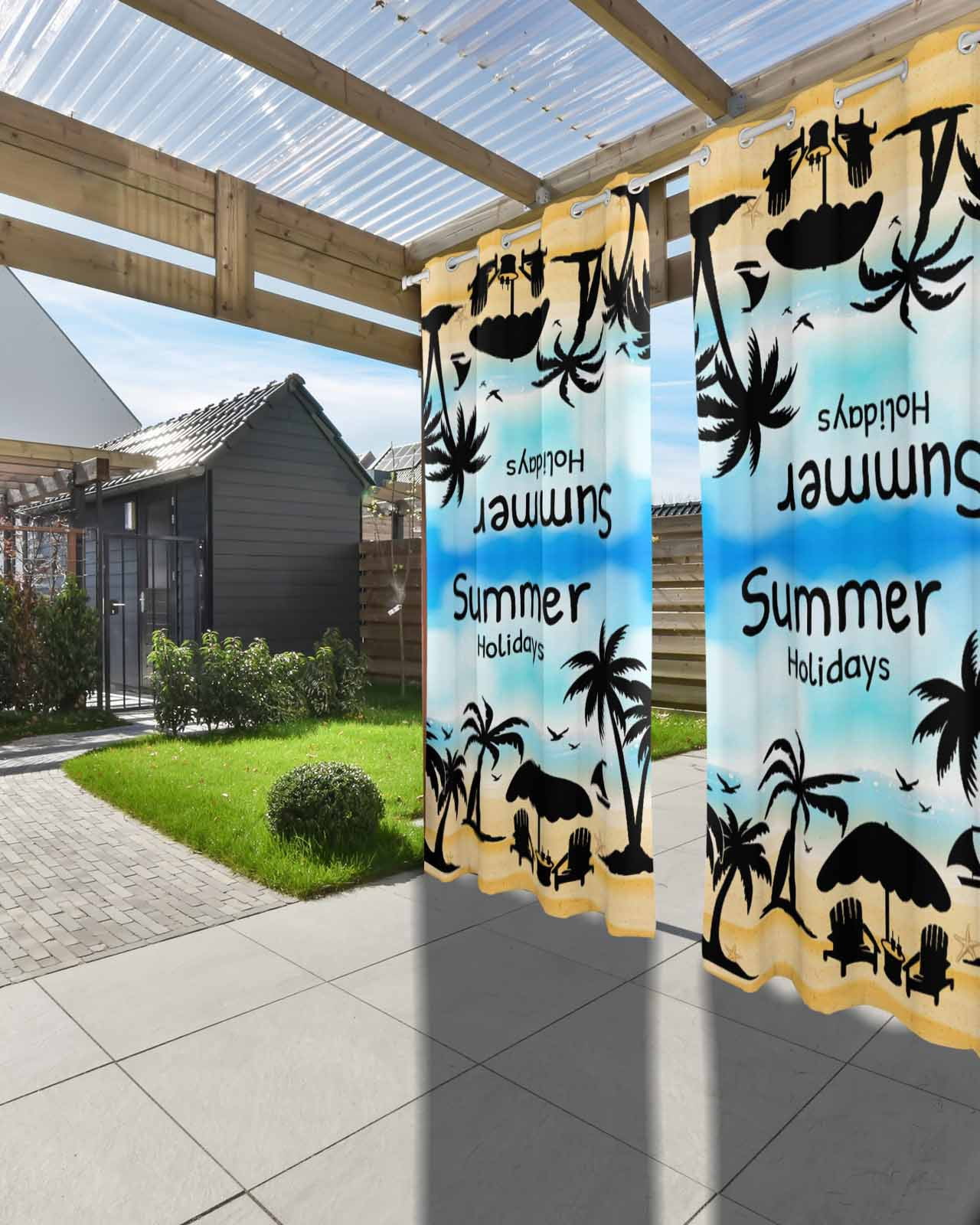 nqOlkjepod Outdoor Curtains for Patio Waterproof, Palm Trees Silhouette Outdoor Privacy Panels Grommet, Summer Coastal Vacation Blackout Outside Curtains for Porch/Cabana/Pergola 54"x95", 1 Panel