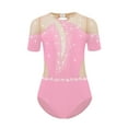 thumbnail image 3 of YiZYiF Kids Girls Short Sleeve Gymnastics Leotard Athletic Dance Bodysuit Sparkle Rhinestones Pink 8, 3 of 6