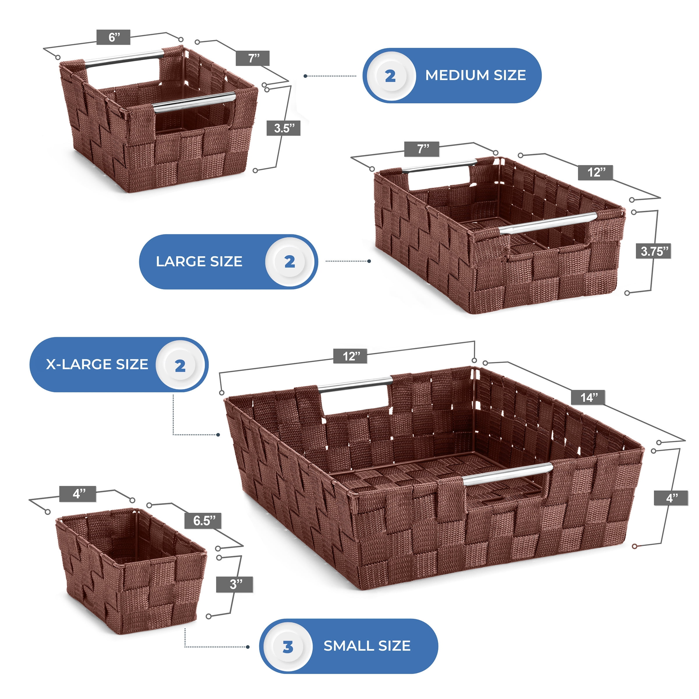 Sorbus Set of 9 Large Storage Baskets for Organizing, Mesh Hand-Woven Basket, Linen Closet Organizers and Storage, Organizer Storage Baskets for Shelves, Organizers and Storage (Chocolate)