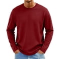 thumbnail image 2 of Domuza Shirts for Men Big and Tall Long Sleeve Crew Neck Cotton Blend T-Shirts Spring Fall Trendy Casual Knitted Solid Basic Pullover Wine 2XL, 2 of 6