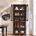 thumbnail image 4 of Joaxswe 72" Tall Arched Bookshelf Set of 2, Kitchen Pantry Storage Cabinet, 6-Tier Bookcase with 2 Doors for Living Room, Kitchen, Home Office,Walnut, 4 of 9