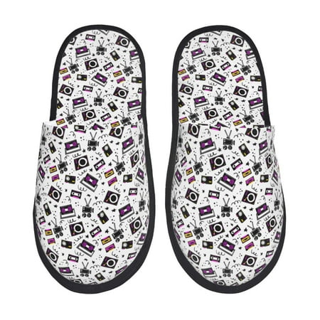 Balery Music Player Slient Indoor Furry Fleece Comfort House Shoes Soft Non-Slip Home Shoes Cotton slippers House Slippers-- Medium
