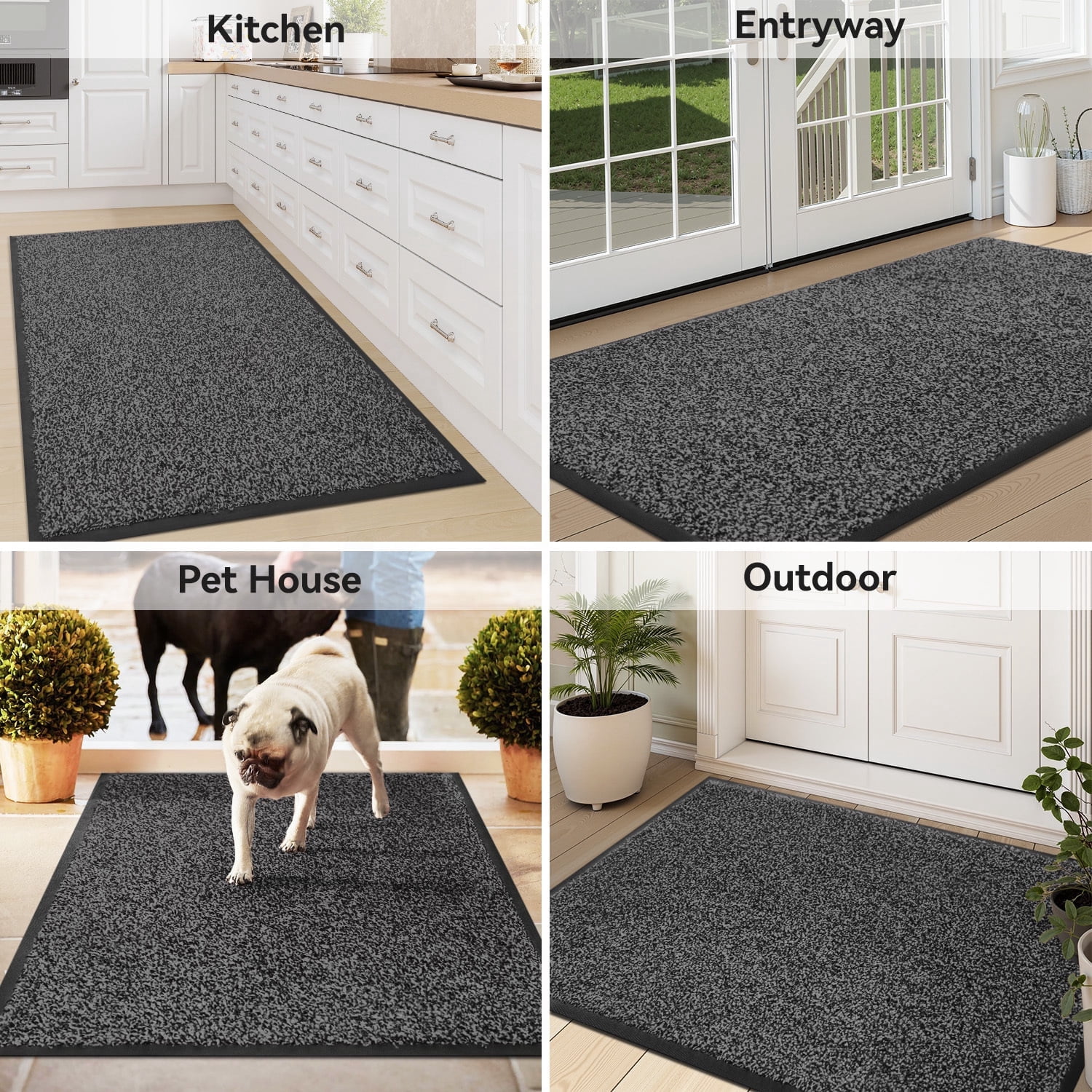 VUNATE 24" x 47" Dirt Trapper Indoor Door mat Non Slip Front Door Mats Absorbent Rubber Entrance Rug Durable Heavy Duty Outdoor Mats Washable Welcome Mats for Outside Gray