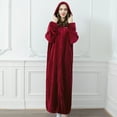thumbnail image 4 of Defitshape Women's Long Sleeve Robe Ladies Baggy Long Hooded Zipper Fuzzy Fleece Bathrobe Family Lounging Zipper Soft Plush Housecoat Winter Warm Fluffy Maxi Duster Robe Burgundy Large, 4 of 5