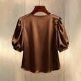 thumbnail image 5 of SYMOID Womens Satin Blouse Brown Fancy Puff Sleeve Top with Faux Pearl Neckline Dressy Evening Party Going Out for Women,Size S, 5 of 5