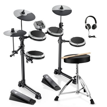 Donner Electric Drum Set for Beginner DED-80 Gray Kid 7-Piece Quiet Mesh Electronic Drum Set With 180  Sounds