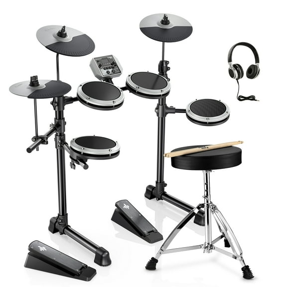 Donner Electric Drum Set for Beginner DED-80 Gray Kid 7-Piece Quiet Mesh Electronic Drum Set With 180  Sounds