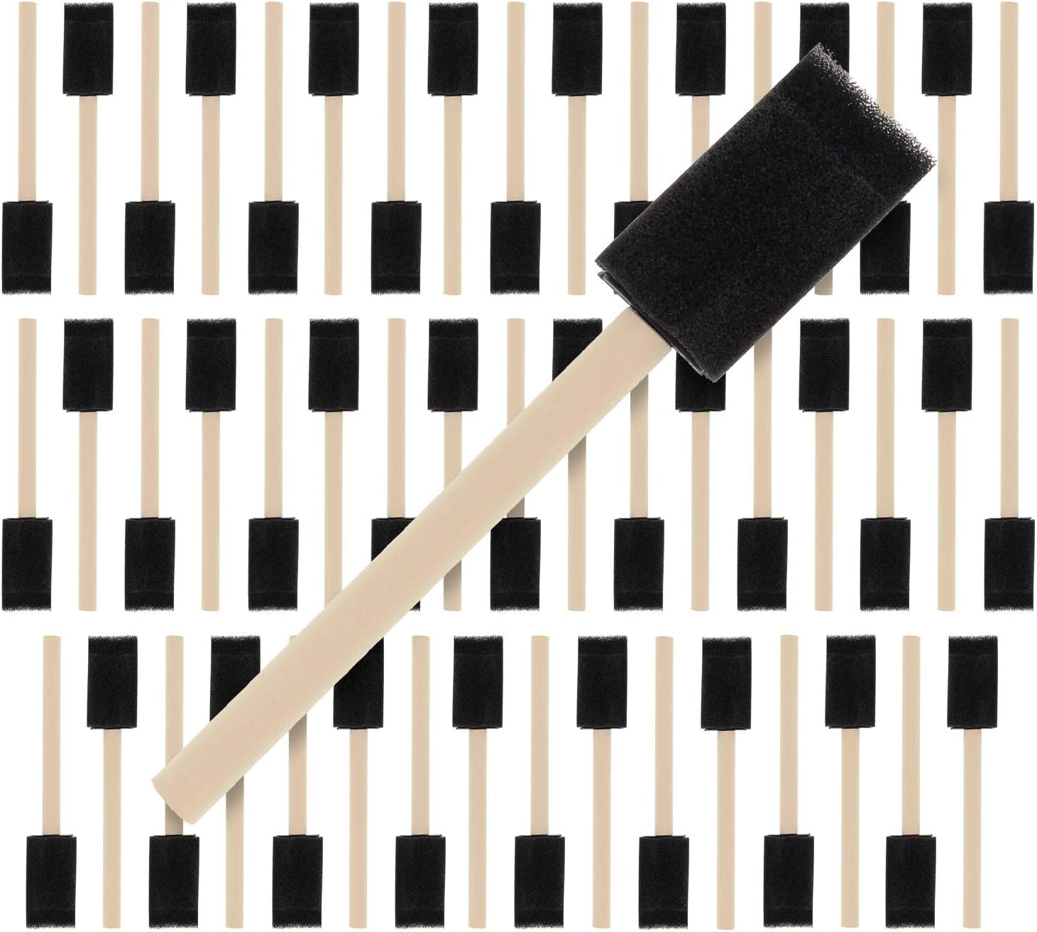 Black Foam Mini Paint Brushes with Wood Handle, 1 Inch, Pack of 50