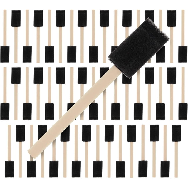 50 Piece 1 Inch Foam Sponge Paint Brush Set Wood Handle Acrylic Stain Varnish Craft Tool