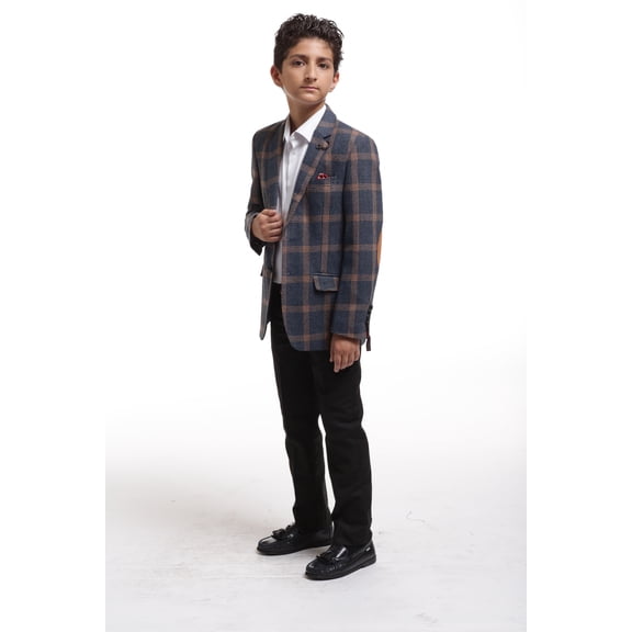 Elie Balleh Navy Wool Checkered Boy's Blazers Sports Coat Jacket