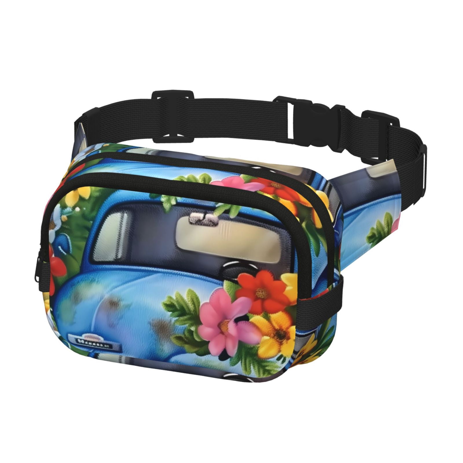 Fuzoiu Floral Truck Welcome Print Unisex Square Double Layer Waist Bag,Crossbody Fanny Pack Travel Workout Accessory