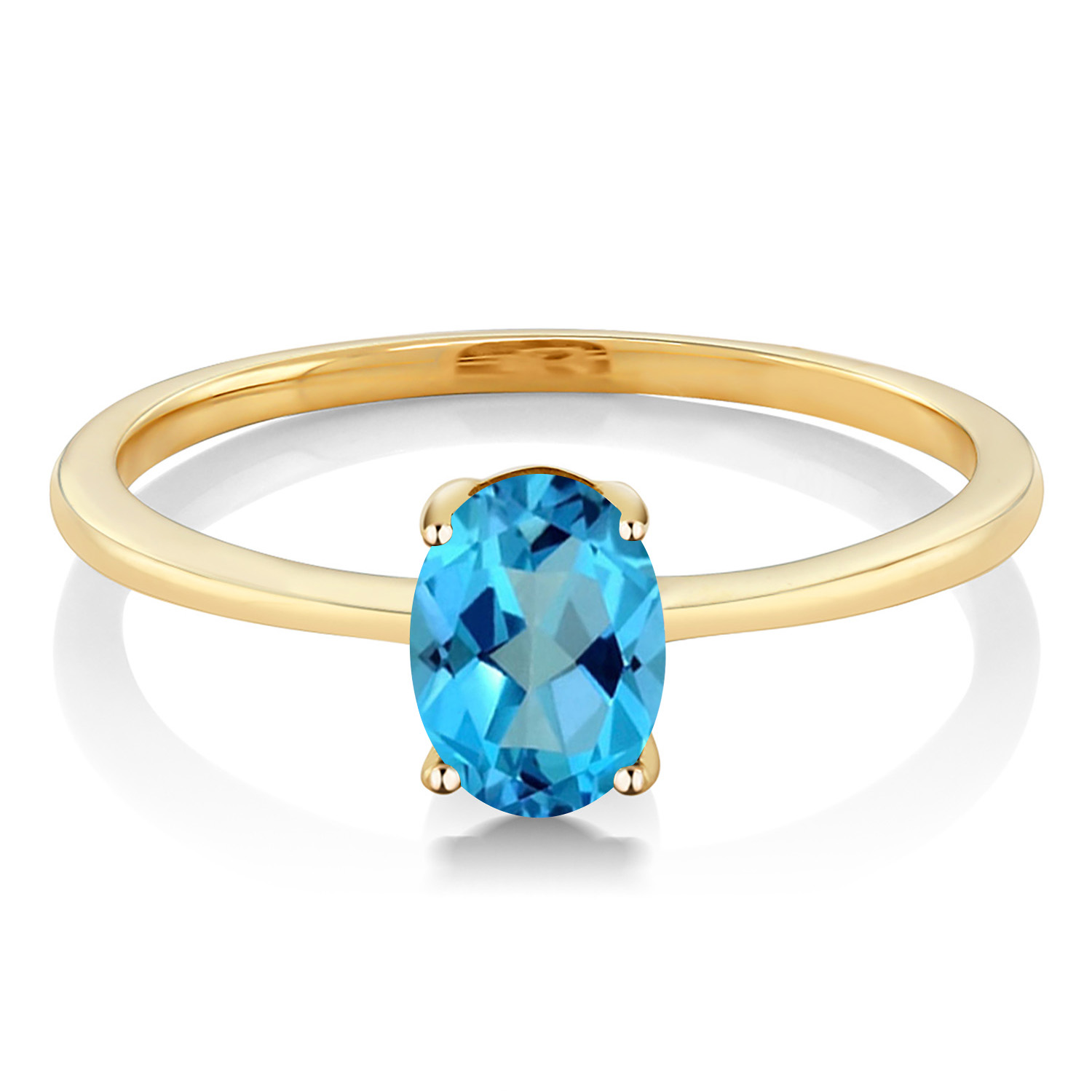 Gem Stone King 10K Yellow Gold American Blue Mystic Topaz Solitaire Engagement Ring | 1.00 Cttw | Oval 7X5MM | Gemstone November Birthstone | Wedding Engagement Anniversary Promise Ring for Women