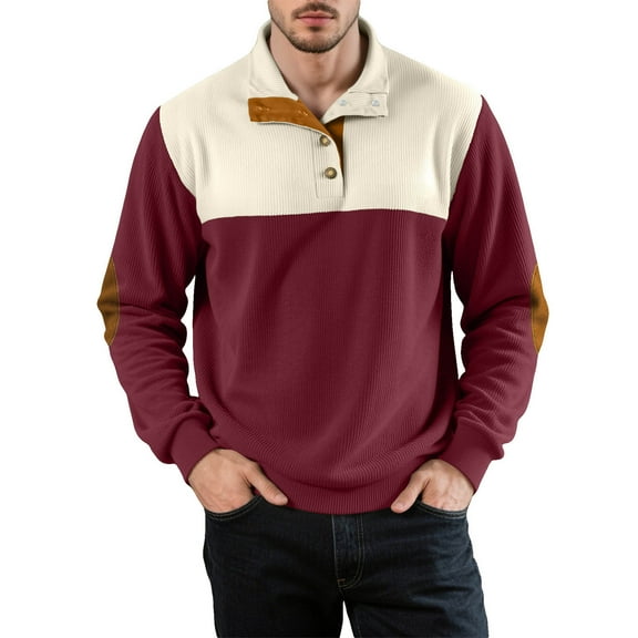 Fnnxeal Mens Polo Shirts Casual Fall Winter Breathable Collar Long Sleeve Wine Polo Shirts for Men Size 2XL