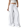 thumbnail image 3 of Noric Women Textured Wrinkle Wide Leg Cargo Pants Loose Casual Drawstring Elastic High Waist with Pockets Flowy Palazzo Pants, 3 of 9