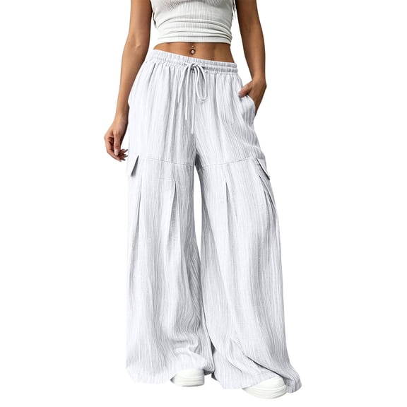 BLVB Women Palazzo Pants Summer Fashion Wide Leg Boho Drawstring Casual Lounge Pant Beach Travel Vacation Outfits
