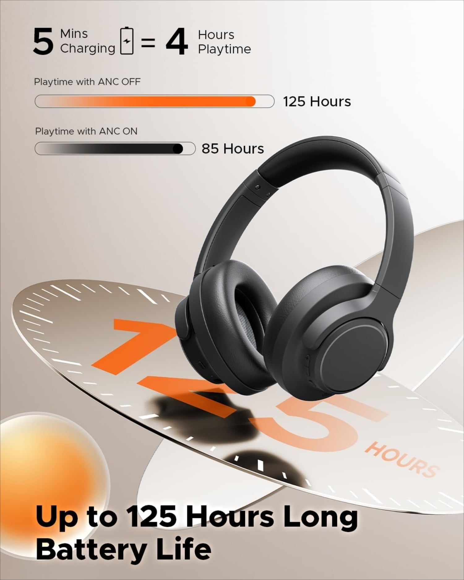 Hybrid Active Noise Cancelling Headphones, Wireless Over Ear Bluetooth 6.0 ANC Headset, 125 Hours Playtime, Spatial Audio, Deep Bass