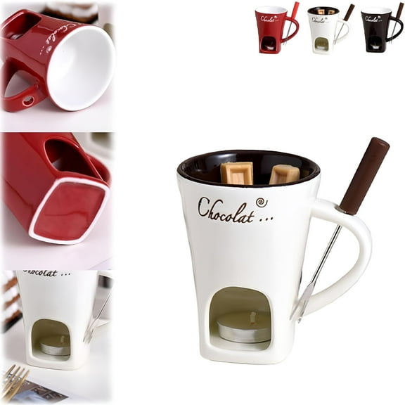 ACDANC Fondue Cups Tealight,Chocolate Ceramic Fondue Mugs,Multi-Functional Cute Simmer Mug with Forks,Personal Dipping Melting Cup Candle,Warmer Melting Mug Tea Light Cheese Candy (White)