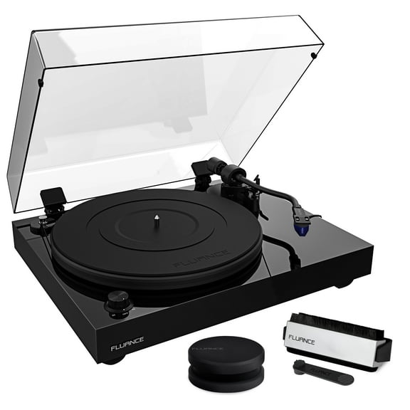 Fluance RT84 Reference High Fidelity Vinyl Turntable Record Player with Ortofon 2M Blue Cartridge, Speed Control Motor, Record Weight, 3 in 1 Stylus and Record Cleaning Vinyl Accessory Kit