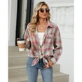 thumbnail image 2 of jinghuiyue Women Flannel Plaid Shirt Classic Button Down Long Sleeve Shirts Casual Business Cropped Tops with Pocket M, 2 of 7