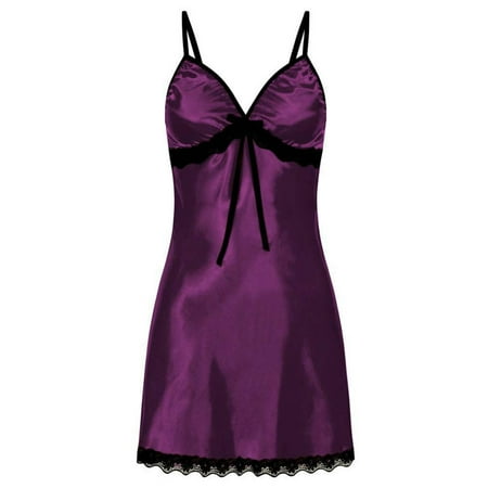 Tumotour Nightgowns For Women Mini Dress Sleeveless Nightgown Solid Color V-Neck Pajamas Loungewear Lace Sleepwear Chemise Lingerie Dress Tank Sleepwear Lace Nightshirt