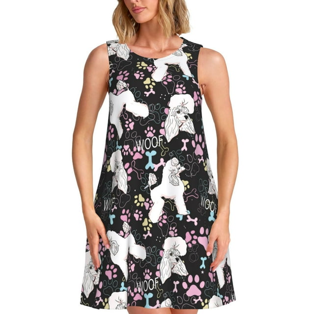 Balery Cute Poodle Dog Vestidos de verano para mujer con estampado: vestido holgado sin mangas, vestido playero informal y cómodo para días calurosos.