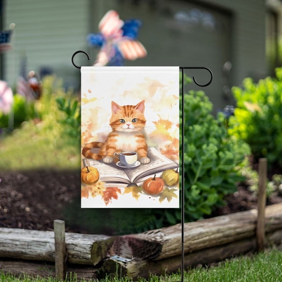 Cat Pumpkins Leaves Garden Flag Double Sided Outdoor Banners for Courtyard Outdoor Lawn Farmhouse Holiday Decorations