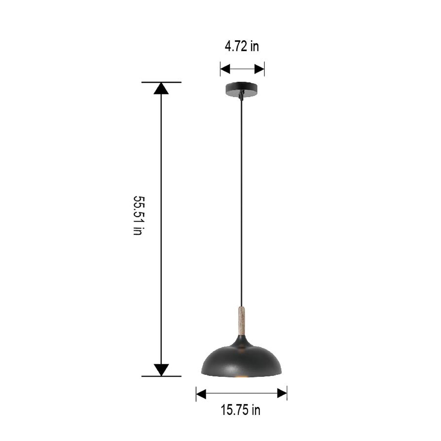 Better Homes & Gardens Single Head Pendant Light with Round Shade Matte Black Finish, A19 60W Soft White, Medium Base, Dimmable, 1 pack